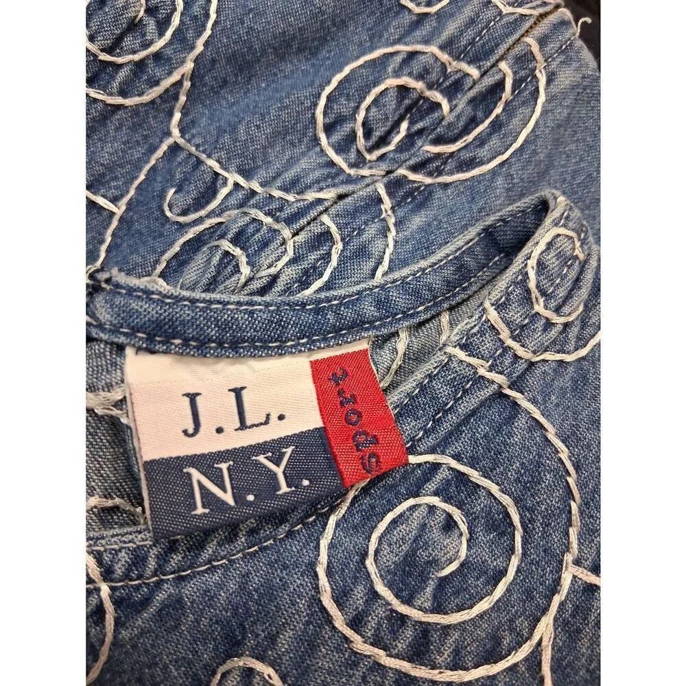 J.l ny y2k denim shift dress womens small brocade hand work vintage - Picture 6 of 10